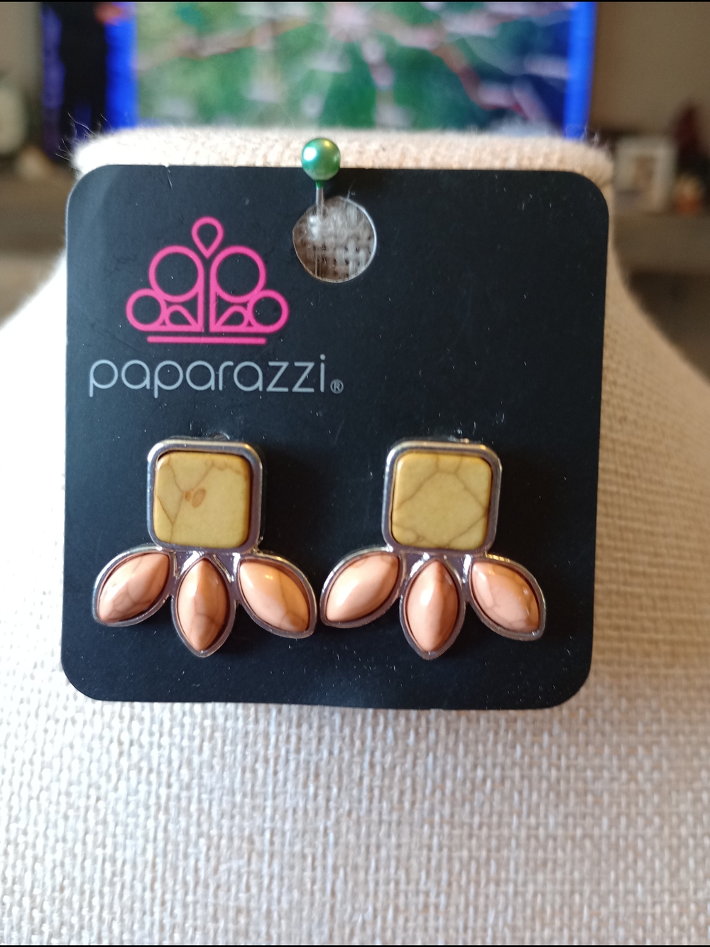 Paparazzi Olive and Pink Stone Stud Earrings